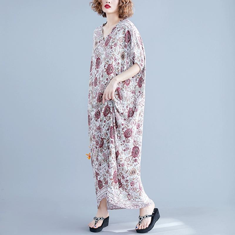 Dimanaf 2024 Plus Size Dress Women Summer V-Neck Sundress Bohemian Floral Print Loose Big Oversize Maxi Dress 7015