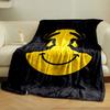 A yellow smiley face with hands forming eyes on a black background. for all seasons blanket lunch break throw gift