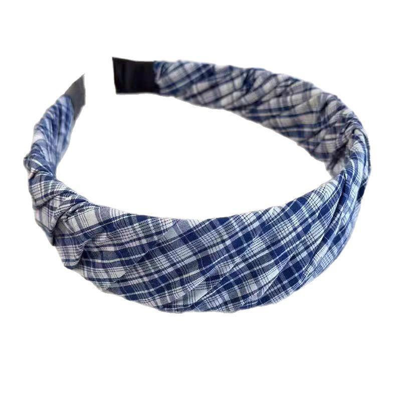 Винтажная женская голубоватая клетчатая повязка на голову Широкие джинсовые обручи для волос для женщин и девушек Повседневный головной убор