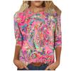 Women Fashion T-Shirts 2024 Summer Vibrant Printed 3/4 Sleeve O-Neck Tops Streetwear Oversized Basic Graphic Tees Female Blusas