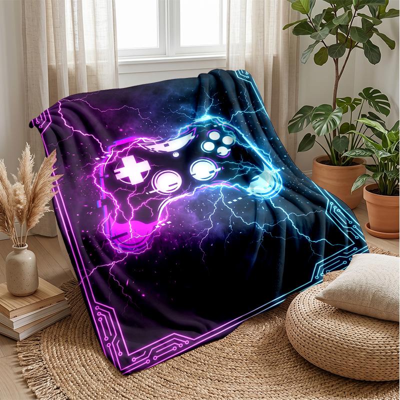 Neon Game Controller Theme blanket Lightweight Warm Flannel Blanket Decorative Throw Blanket for Home Decoration