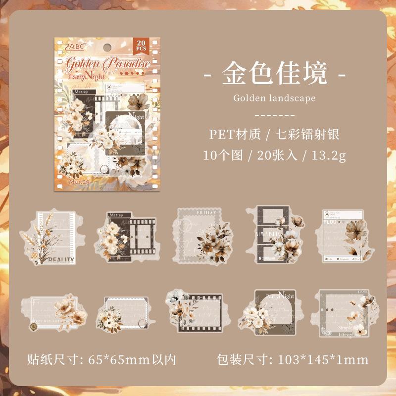 20 шт./компл. Наклейки с цветочными этикетками для скрапбукинга, водонепроницаемые детские наклейки из ПВХ для украшения канцелярских товаров, книг, дневников, iPad, мобильных телефонов