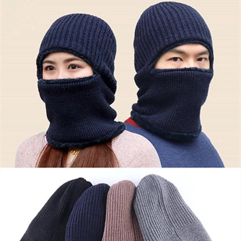 Coral Fleece Winter Hat Men's Hat Scarf Warm Breathable Wool Knitted Hat for Women Double Layers Protection Cap