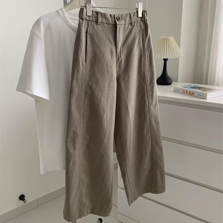 2025 Women’s Retro Patchwork Nine-Point Wide-Leg Pants, Hip-Covering, Slimming, Versatile for Spring/Autumn