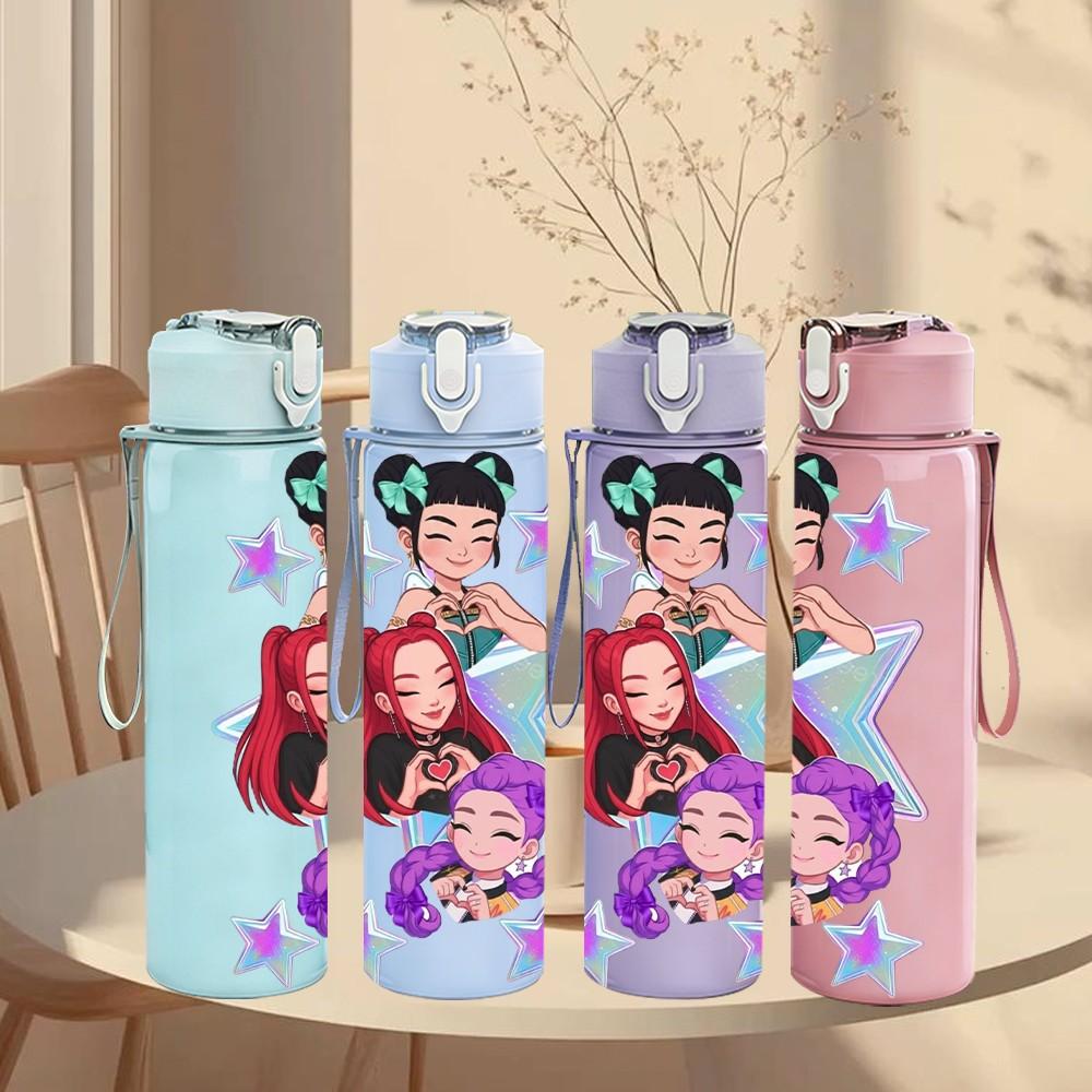 1PC Fashion Girl Character Art 750ml Color Plastic Sports Water Bottle Leakproof Flip Straw Lid Suitable for Sports Office Home Use