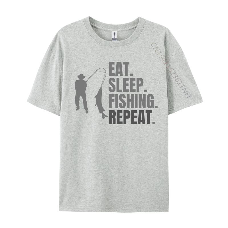 Eat Sleep Fish Repeat Tshirt Cotton Fabric Tops Tees for Men Print Tshirts Normal Faddish ONeck TeeShirt