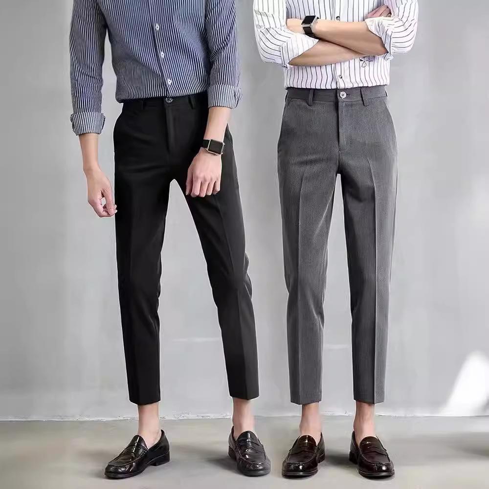 Мужские эластичные брюки прямого кроя, Мужские брюки business casual укороченные, Мужские официальные брюки для костюма, Однотонные