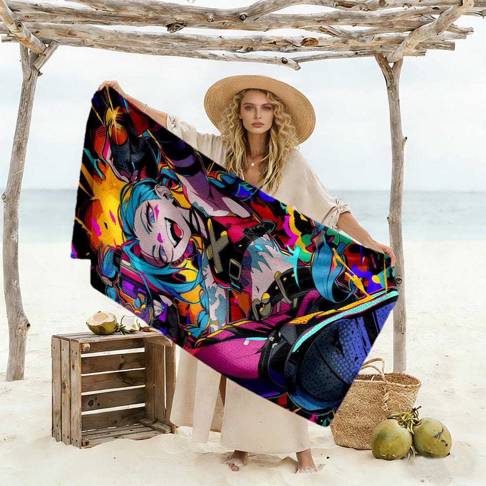 League of Legends Jinx soft beach towel Foldable summer vacation towel Fashion Lovers Spiritual Gift