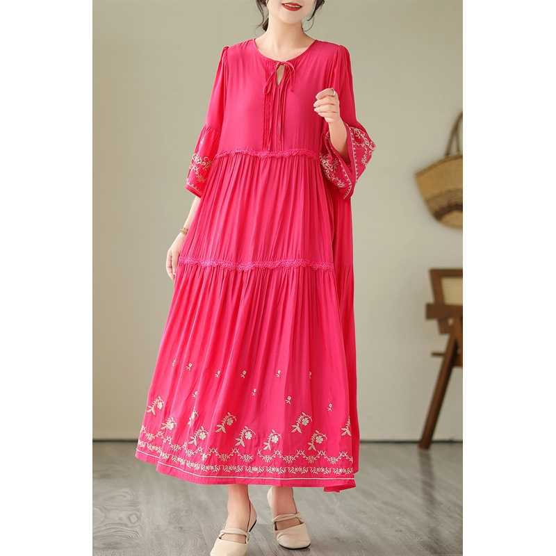 Embroidered Loose Fitting Women's Dress