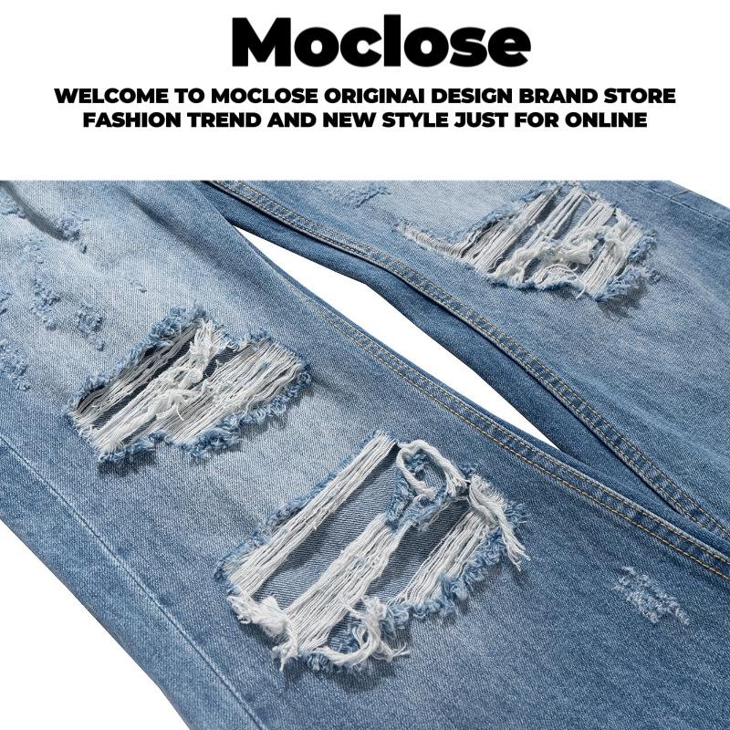 Moclose Ретро Стирка Усы Кошки Рваные Микро Клеш Широкие Джинсы Унисекс