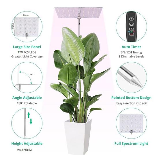 Телескопический фитолампа с автоматическим таймером включения/выключения, регулируемая высота, светодиод полного спектра