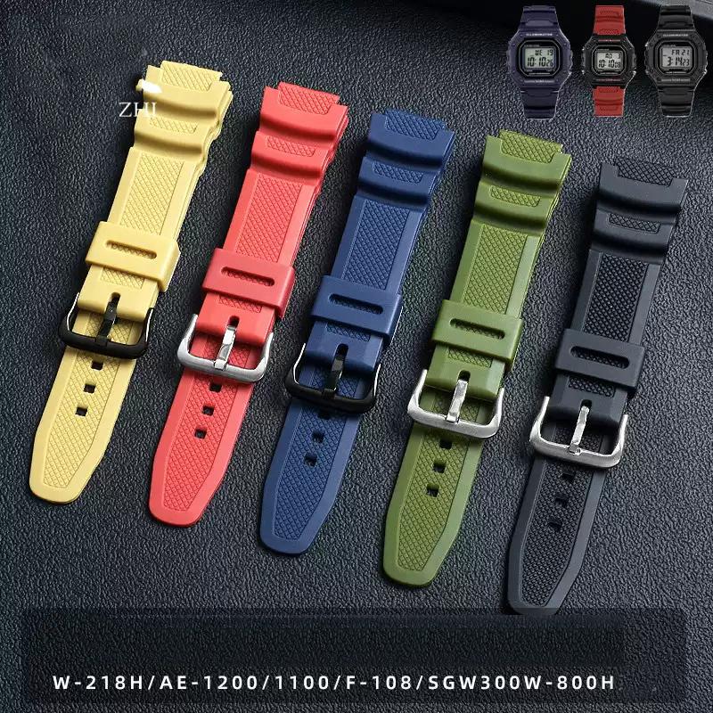 Аксессуары для ремешка часов подходят для Casio Watch W-218h / F-108 AE1200 / 1000 / 1300 смола силикон ремешок для часов 18 мм