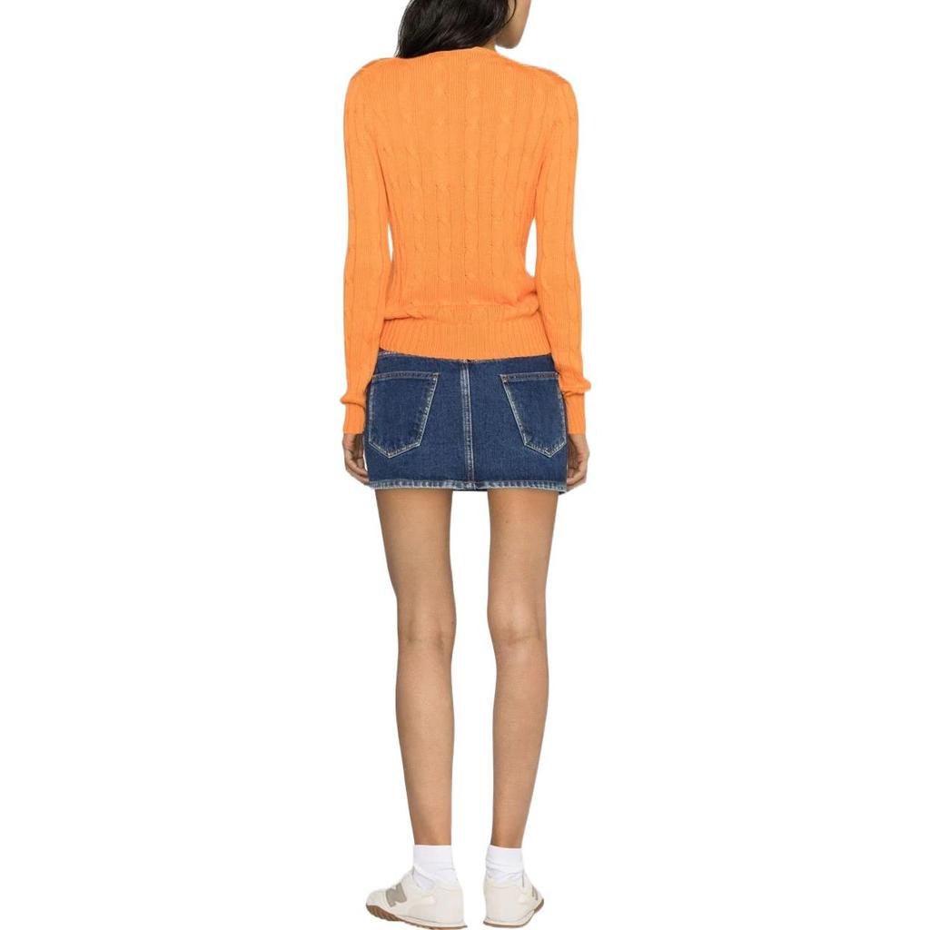Женский свитер Polo Ralph Lauren SS23 с логотипом жаккардовой вязки в рубчик, с круглым вырезом, оранжевый 211891641-008