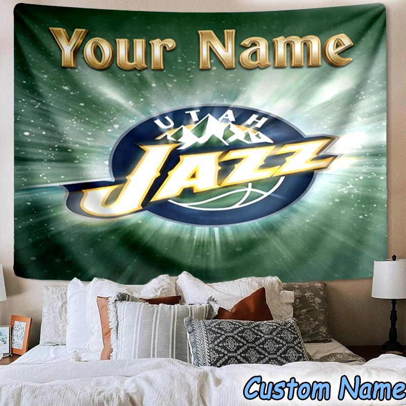Custom Name Jazz Basketball Team Printed Tapestry, for Bedroom,Livingroom, dormitory, Large Wall Decor, Fabric Decor Fan Birthday Gifts