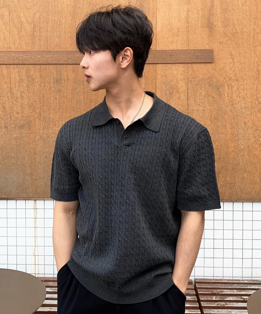MINDBRIDGE [On] Washable Cable Collar Short Sleeve Knit - 2 Colors
