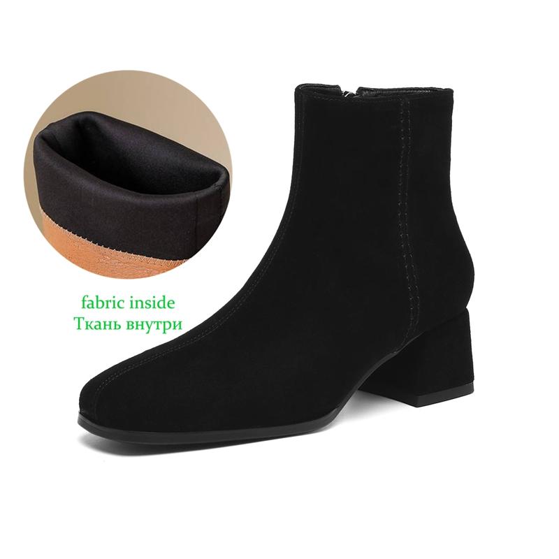 Krazing Pot 2026 Cow Suede Nubuck Winter Square Toe Chunky Heels Chelsea Fashion Boots Women Zip Retro Women Ankle Boots