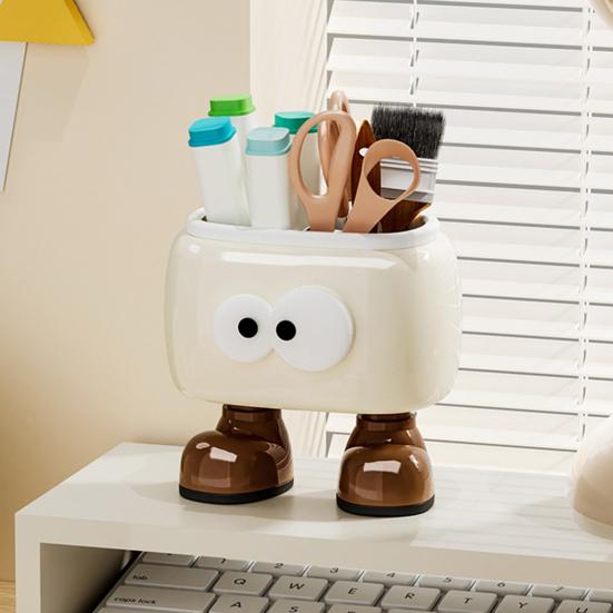 Toothpick Dispenser Pen Holder Cartoon Design Multifunction 2 Grids Covered Tooth Pick Holder Desktop Storage Box