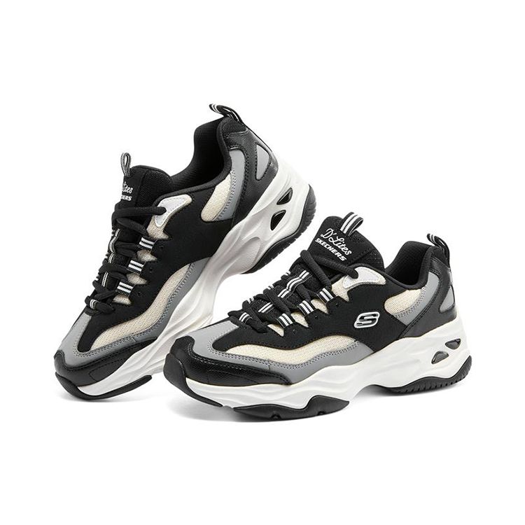 Skechers DLites 4.0 Кожаные На шнурках Амортизирующие Прочные Низкие Папины Кроссовки Женская кроссовка Белый Черный 896144-BKW