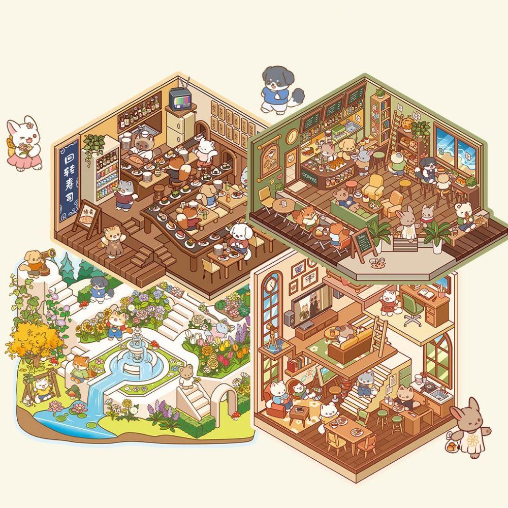 Бумага-наклейка с 3D-пейзажем лесной деревни, многофункциональные наклейки с изображением хижины, игровые наклейки, для любителей карточек