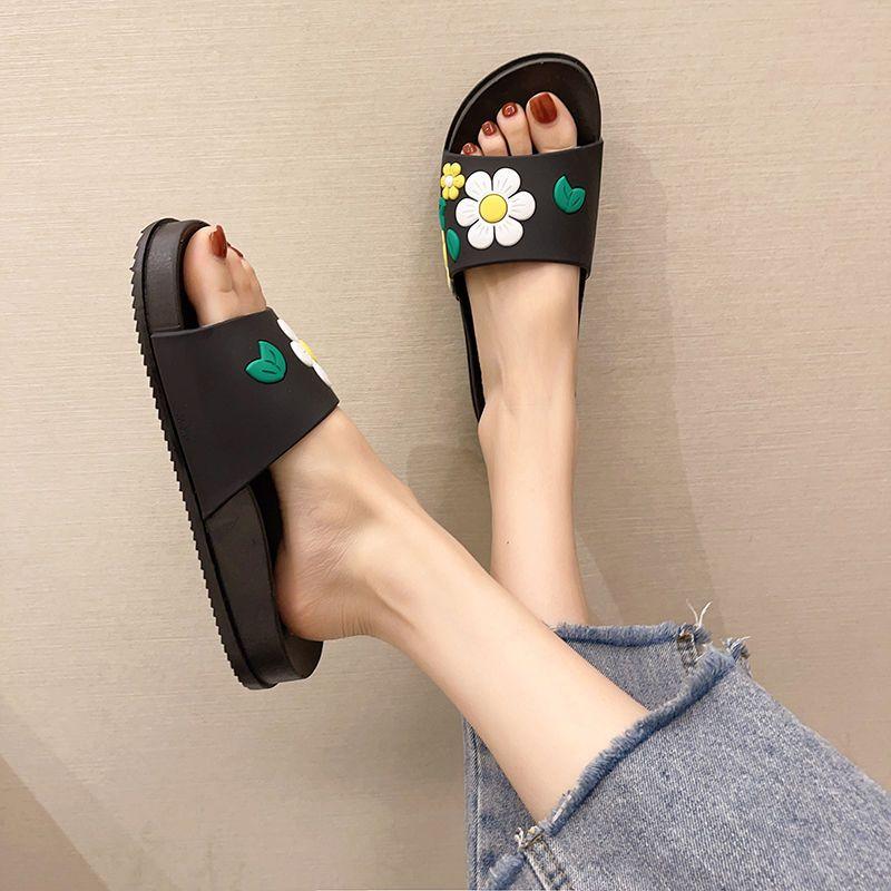 Модные тапочки, женские летние домашние нескользящие домашние туфли, мягкая верхняя одежда на толстой подошве, сандалии с цветочным узором