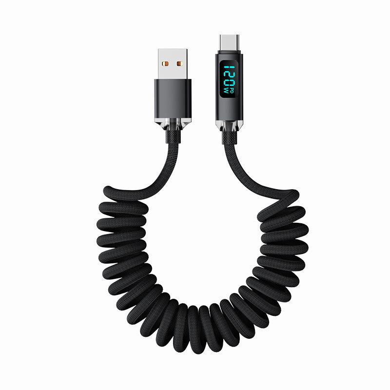 Кабель Crystal Shine 120 Вт для быстрой зарядки USB-C с цифровым дисплеем для Apple 15/16 и Huawei Honor.