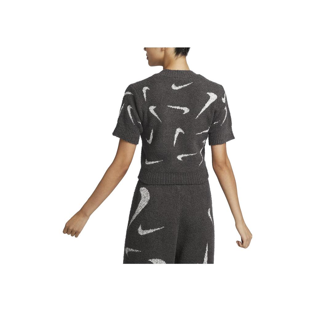 Nike Спортивная одежда Phoenix Cozy Bouclé Printed Short Fashion Casual Knit Celebrity Neck T-Shirt Women T Shirts Gray FD4287-254