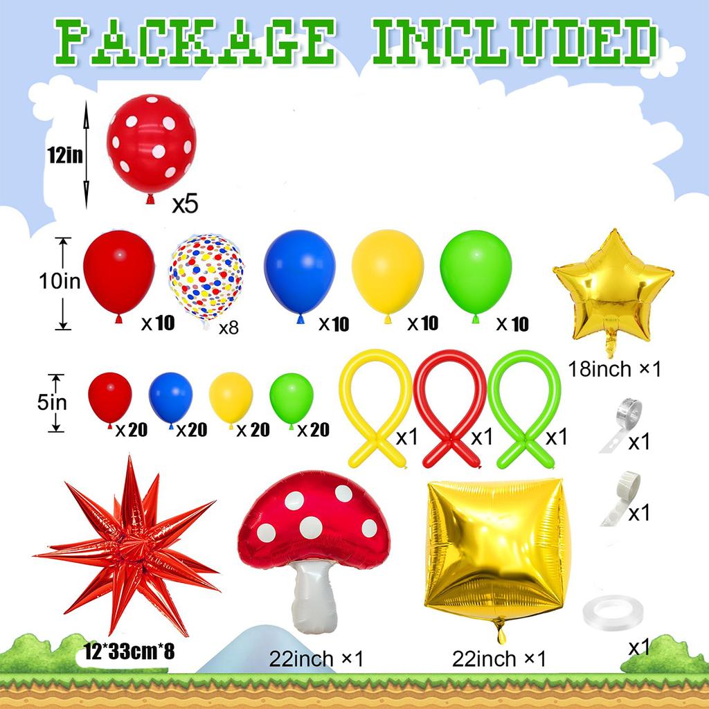 Super Theme Red Yellow Green Star Cloud Mushroom Foil Balloon Garland Baby Shower Kids Birthday Party Decoration Supp