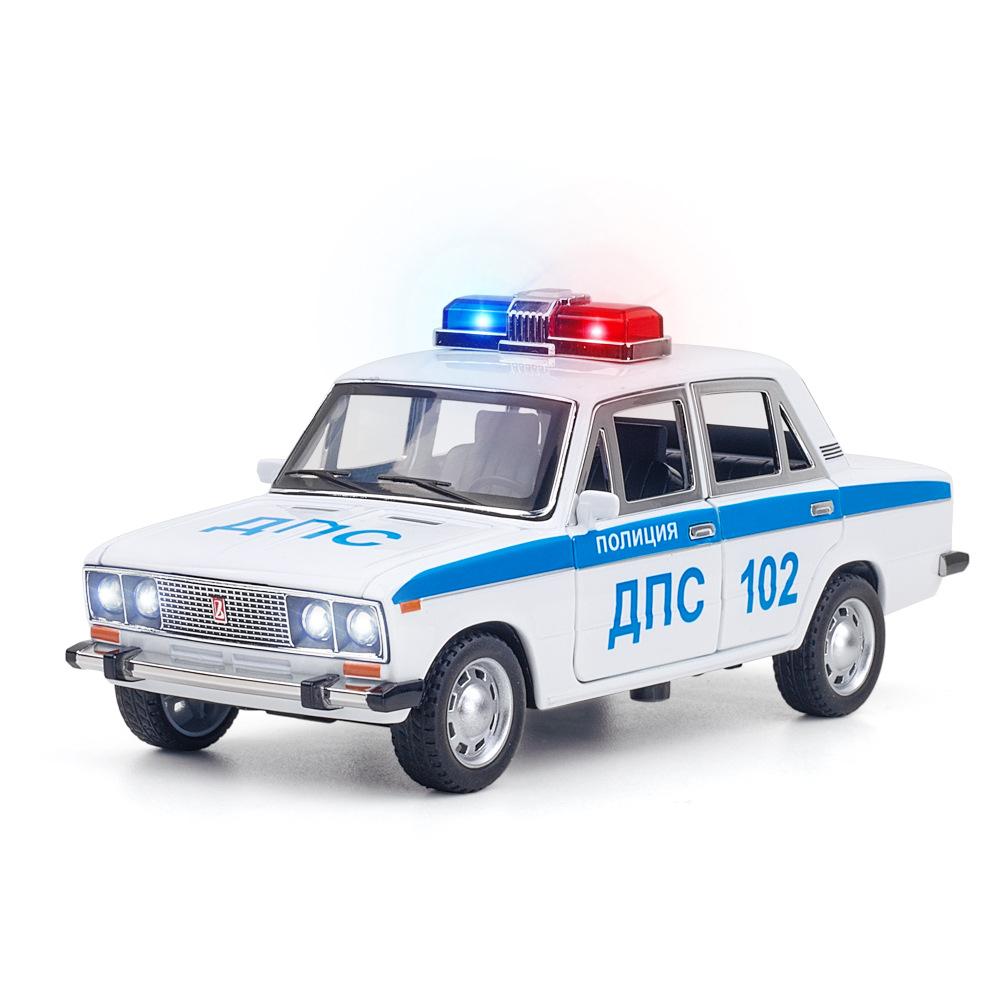 1/24 Лада 2106 Полиция Сплав Модель автомобиля Металл Литье под давлением Игрушки с Инерционным механизмом Звук и Свет Имитация Транспортных средств для Детей Подарки