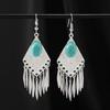 Retro Handmade Miao Silver Fringed Earrings Inlaid Turquoise Long Earrings Female Exotic Yunnan Dance Earrings