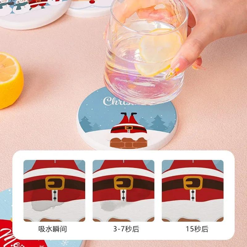 Рождественские диатомитовые впитывающие подставки мультяшный снеговик противоскользящие высокотемпературные подставки для чашек теплоизоляция горячая подставка декор стола