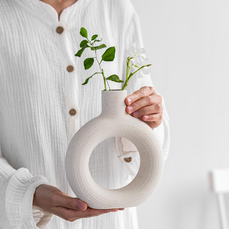 Керамическая ваза для дома, элегантная и простая композиция из цветов, керамическое украшение в скандинавском стиле