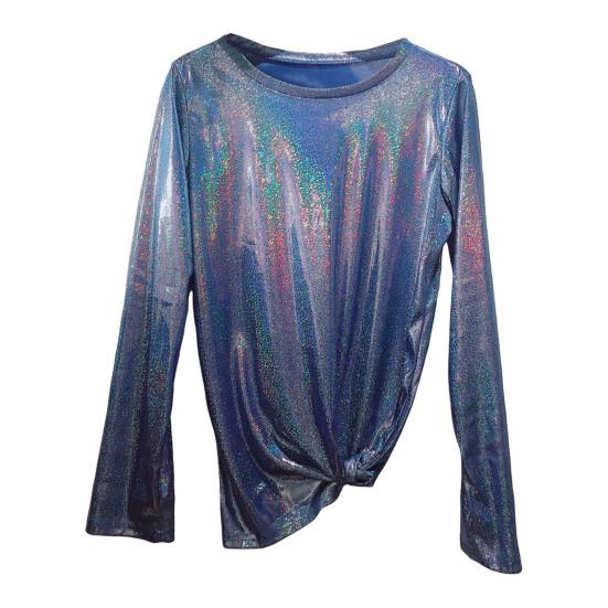 Женская Свободная футболка с длинными рукавами и блестками, украшенная блестящими светоотражающими буквами, футболка, круглый пуловер, топы