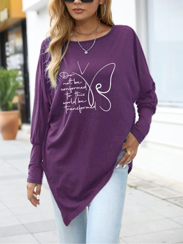 Women's Oversize Long-Sleeve Spring/Fall Asymmetrical Hem T-Shirt