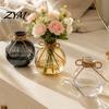 Artistic Home Decor Vase Clear Round Resin Vase, Transparent Sphere Flower Pot with Jute Modern Minimalist Hydroponic Bow, Plastic Planter for Plants,