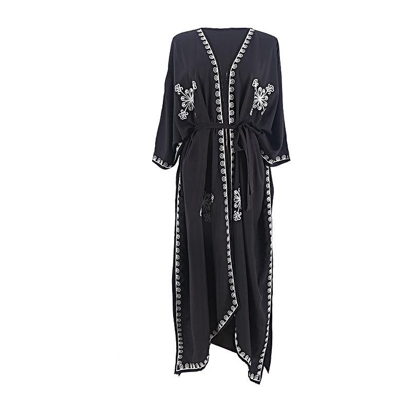 "Women's Cotton Embroidered Cardigan: Loose, Long Beach Cover-Up & Sun Protection"