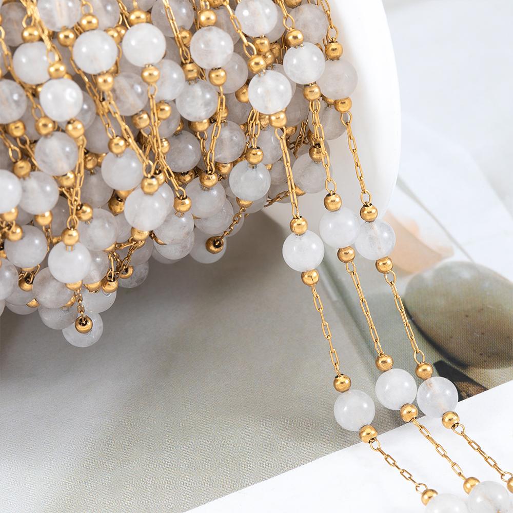 1M Stainless Steel Pink Ball Beads Beaded Chain 4.5mm Glass Crystal Link Chains for DIY Bracelet Necklace Jewelry Making Supply