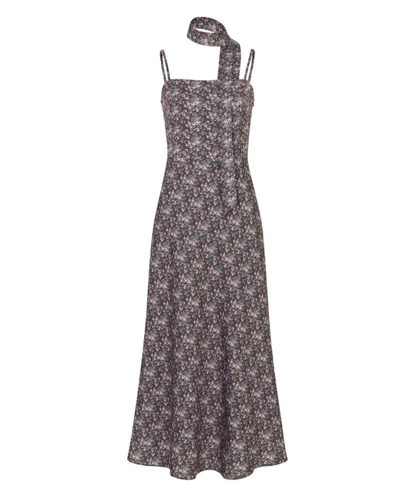 Lulu Seoul Rose Latte Slim Dress (Scarf Set / Brown)