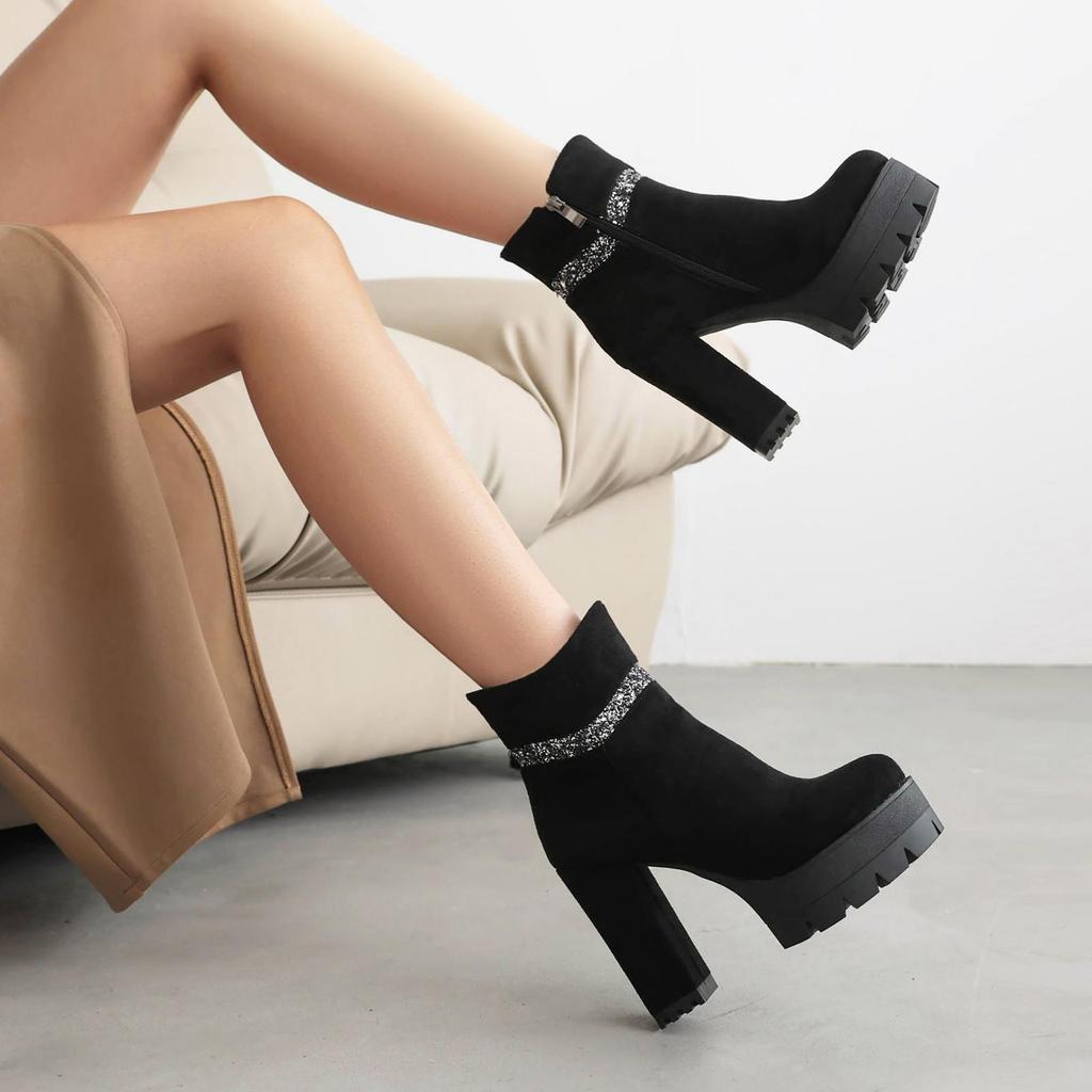 Женские короткие сапоги на высоком каблуке, осенне-зимние новые цветные непромокаемые большие короткие сапоги на платформе на толстом каблуке