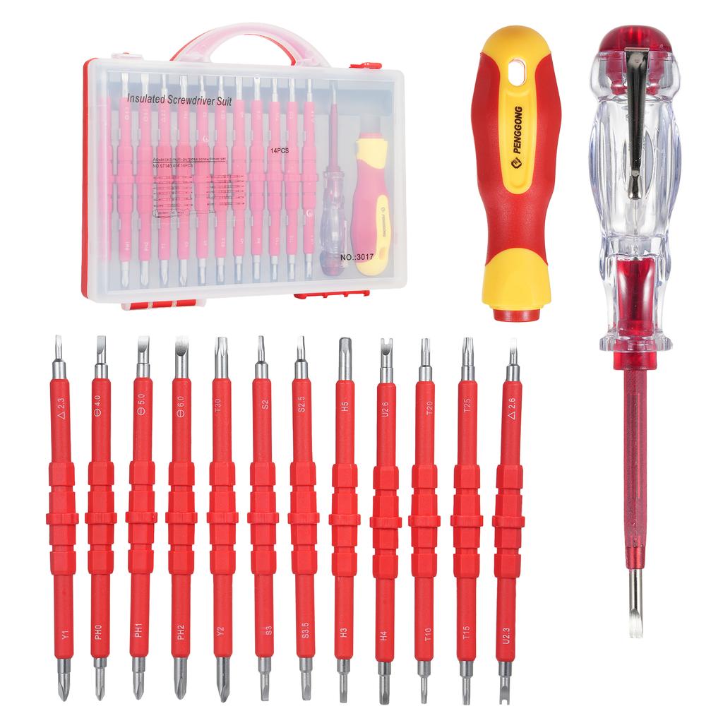 PENGGONG 9714B 500V Insulated Screwdriver Set 12Pcs Double-Ended Insulated Screwdriver Tool with