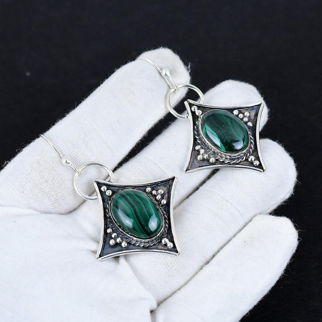 Серьги из натурального малахита, старинные серьги из стерлингового серебра 925 пробы, серьги-подвески из серебра в стиле бохо, подарки для вечеринок, подарки для нее