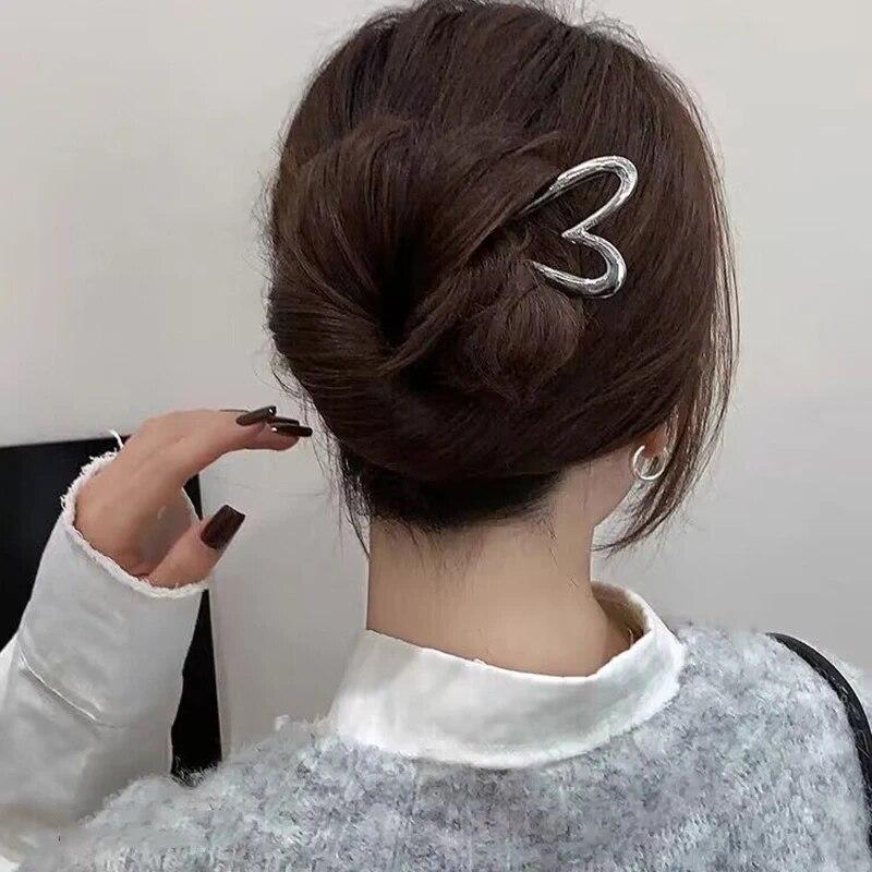 Модные заколки для волос с геометрическим сердечком и любовью, элегантные металлические заколки для волос с хвостиком, заколки для женщин, вечерние аксессуары для волос, головные уборы