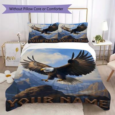 Custom Name Eagle Pride Artwork Bedding,Quilt Set Quilt Cover Pillowcase Home Birthday Gift(1 * Duvet Cover + 2 * Pillowcase, Without Core)_lx