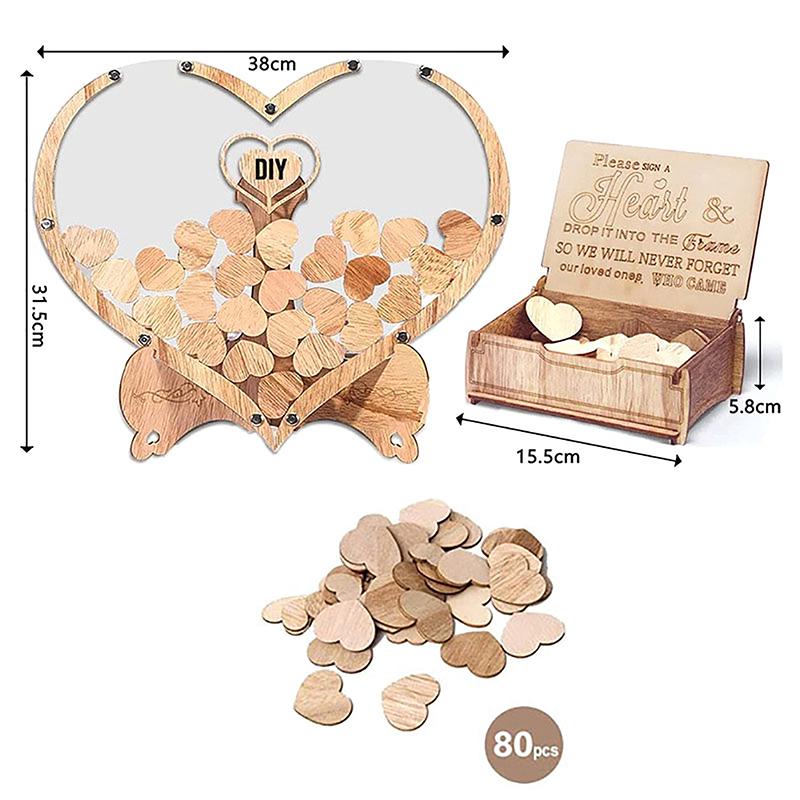 Heart Shaped Frame Wooden Love Signature Guest Book Rustic Drop Box With Heart Tags Wedding Birthday Party Props Desktop Decor