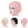 Women Beading Braid Lace Hat Muslim Ruffle Chemo Wrap Cap
