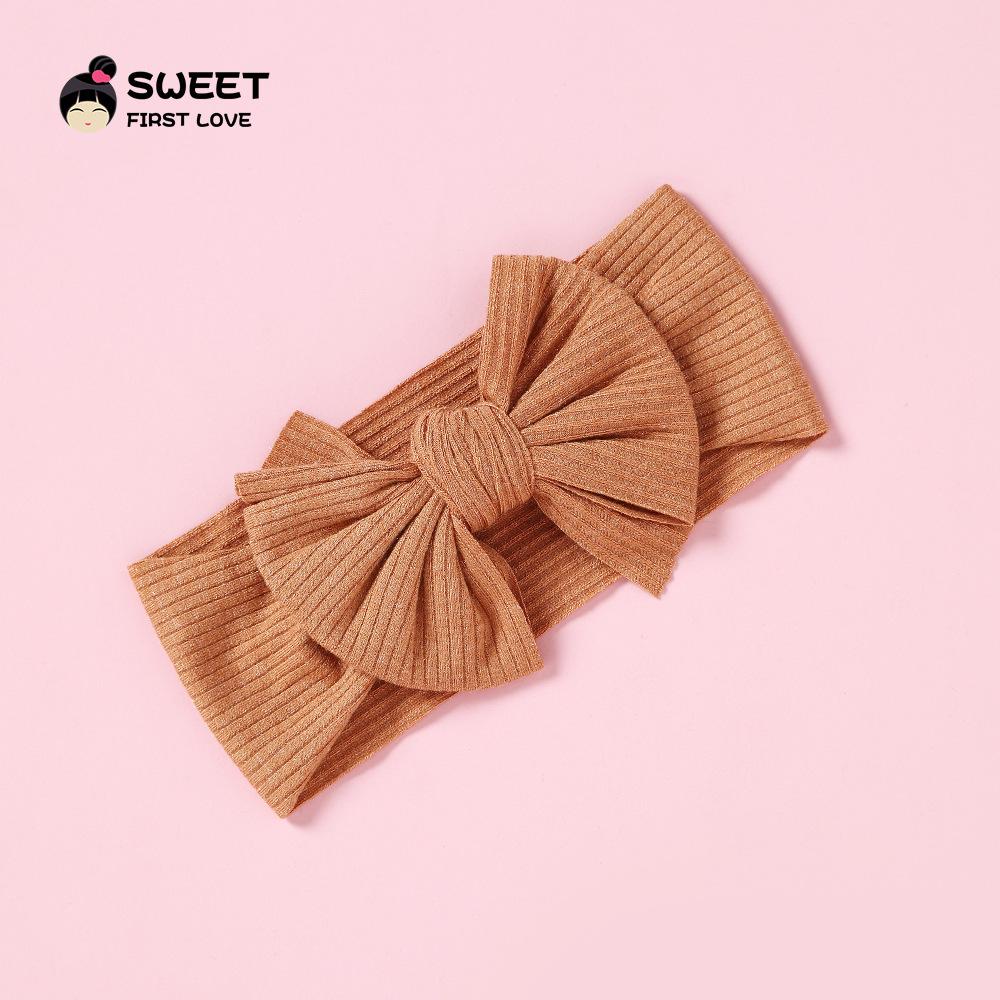 Niansheng Handmade Ribbed Bow Headband for Babies - Solid Color