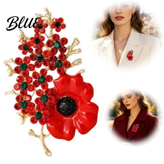 Alloy Memorial Badge Never Forgotten Victory Blossom Brooch, Red Flower Lapel Pin with Rhinestone Rhinestone, Jewelry for Veterans Brooch