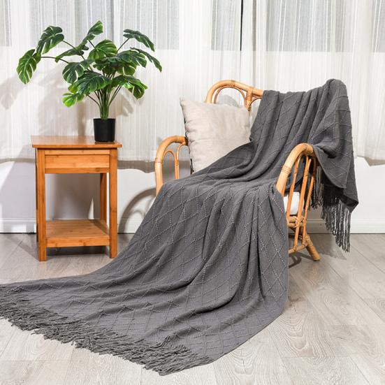 Вязаное одеяло с кисточками, легкое эластичное тканое одеяло для всесезонной вязальной машины