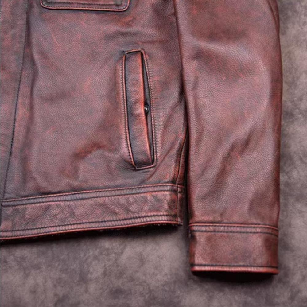 Chinese Size Vintage Genuine Leather Jacket Men Real Cowhide Suit Jacket Bomber Jacket