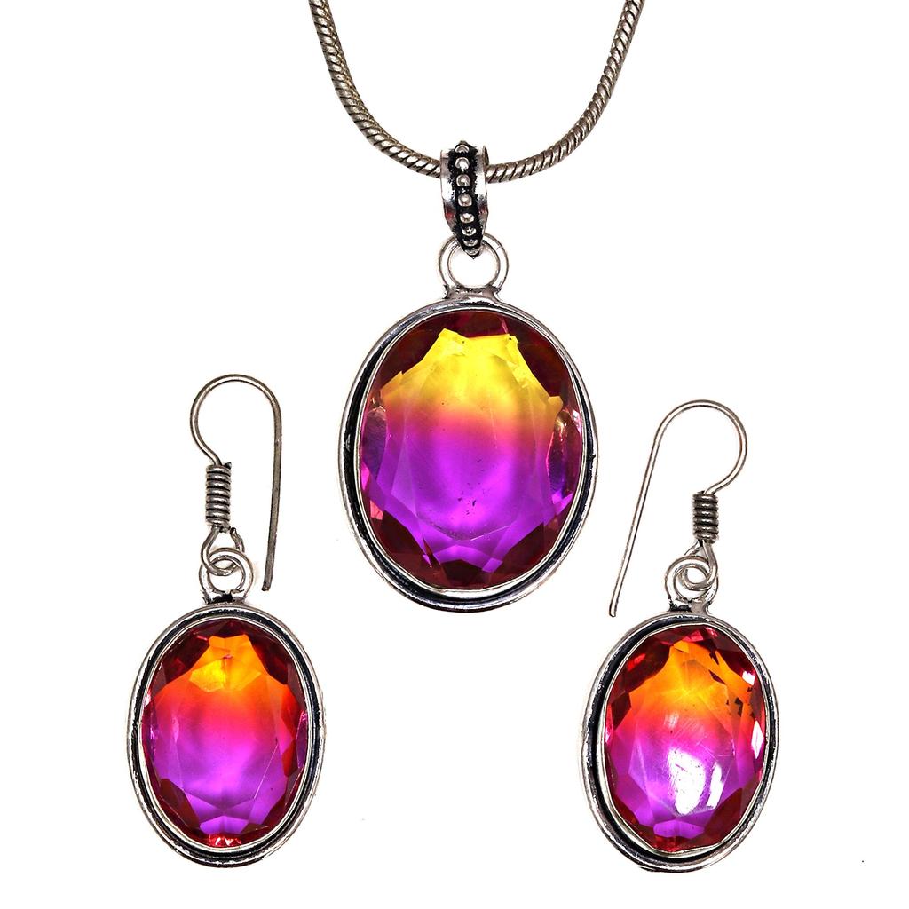 Tourmaline Set Gemstone Gift Wedding Party Bi-Color Pendant,Earring,Ring