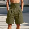 Летние мужские шорты-бермуды повседневные однотонные с высокой талией на молнии